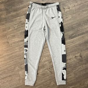 Gray Nike Dry-Fit Joggers with camo detailing